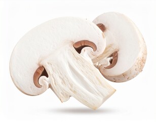 Raw Mushroom Pieces on White Background