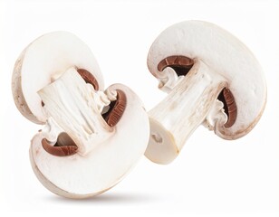 Fresh Mushroom Slices Isolated on White Background