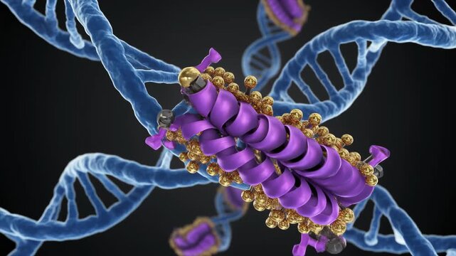 Microscopic view of DNA and mitochondrial cytochrome bc1 complex - Powered by Adobe