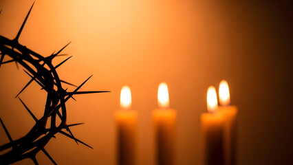 Good friday reflection crown of thorns and lit candles symbolizing sacrifice and hope