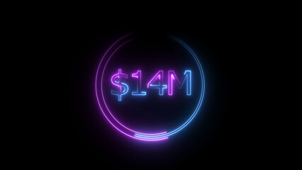 $14 Millions Glowing neon line Letter Icon illustration. $14M achievement for business Work, on black background illustration.
