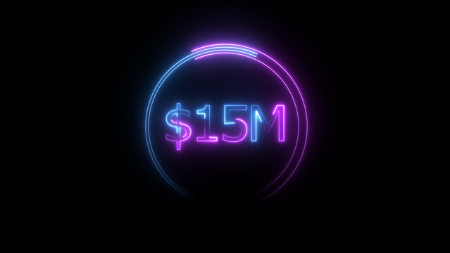 $15 Millions Glowing neon line Letter Icon illustration. $15M achievement for business Work, on black background illustration.