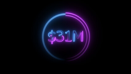 $31 Millions Glowing neon line Letter Icon illustration. $31M achievement for business Work, on black background illustration.