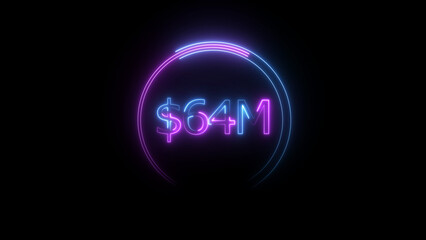 $64 Millions Glowing neon line Letter Icon illustration. $64M achievement for business Work, on black background illustration.