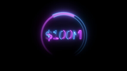 $100 Millions Glowing neon line Letter Icon illustration. $100M achievement for business Work, on black background illustration.