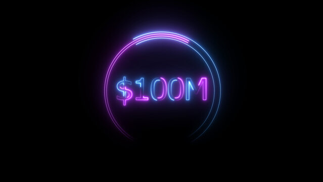 $100 Millions Glowing neon line Letter Icon illustration. $100M achievement for business Work, on black background illustration.
