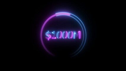 $1000 Millions Glowing neon line Letter Icon illustration. $1000M achievement for business Work, on black background illustration.