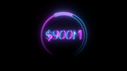 $900 Millions Glowing neon line Letter Icon illustration. $900M achievement for business Work, on black background illustration.