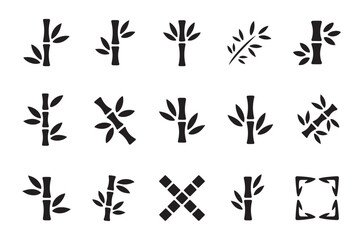 Fototapeta premium Stylized bamboo plant silhouettes including leaf sprigs and segment stalks for decorative oriental art compositions