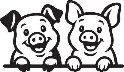 Pigs peeking clip art silhouette vector art illustration