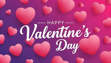 Valentine's day greeting with pink hearts on purple background