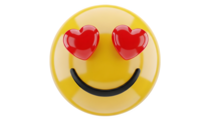 Valentine's day smiling face with heart eyes isolated on transparent background