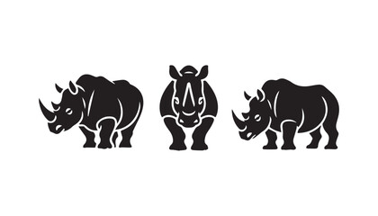 black color Rhinoceros set of silhouette vector illustration, solid white background © silhouette