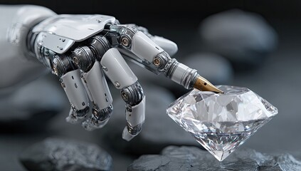 Robot hand inspecting a large diamond