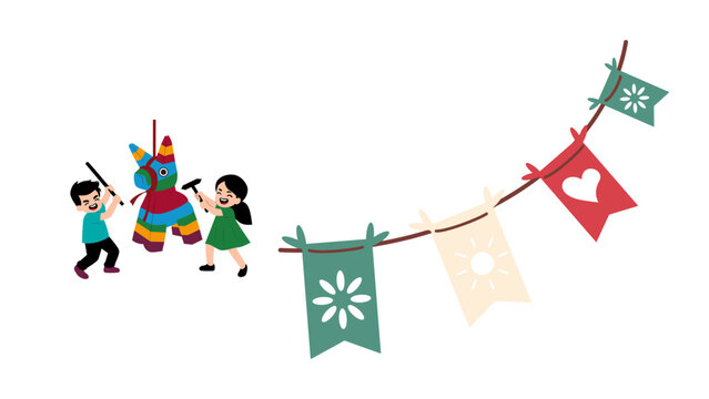 Calaverita Literaria with Indigenous Patterns, Mexican Posada & La Llorona, Flat Design Vector