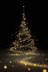 Magical christmas tree made of twinkling gold stars and sparkling glitter