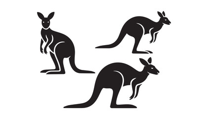 black color kangaroo set of silhouette vector illustration, solid white background