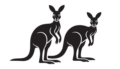 black color kangaroo set of silhouette vector illustration, solid white background