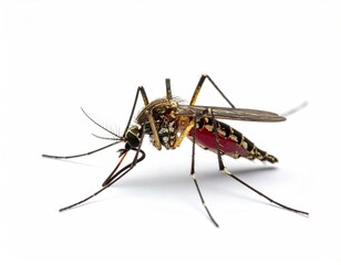 Close-up of mosquito with red blood in its abdomen