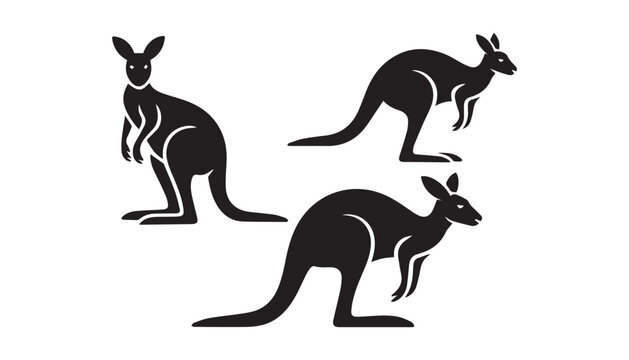 black color kangaroo set of silhouette vector illustration, solid white background