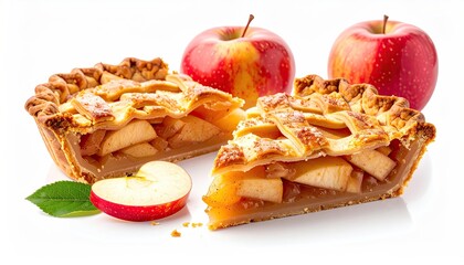 Two apple pies with apples; delicious, sweet treat