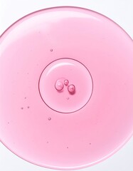 Pink liquid with bubbles on a white surface