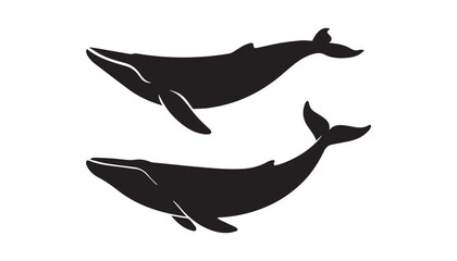 black color whale set of silhouette vector illustration, solid white background