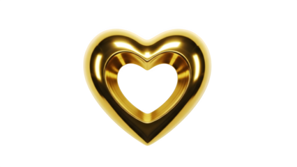 Golden double heart shaped valentine's day symbol isolated on transparent background