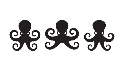 black color octopus set of silhouette vector illustration, solid white background © silhouette