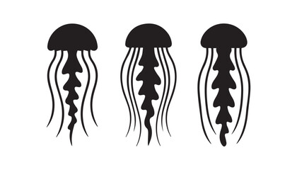 black color jellyfish set of silhouette vector illustration, solid white background © silhouette