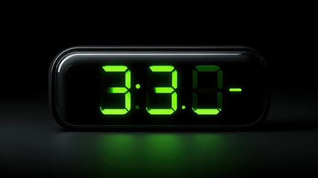 Digital Alarm Clock Showing 330 AM Time Close Up Neon Green Display - Powered by Adobe