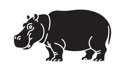 black color hippopotamus of silhouette vector illustration, solid white background