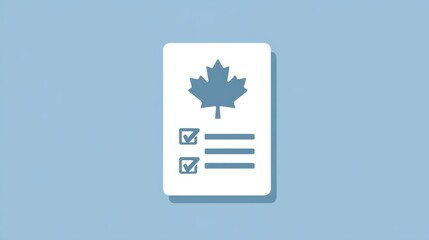 Simple flat illustration of a checklist document featuring a maple leaf icon, with checkboxes and lines for text, symbolizing organization and planning in a minimalist design