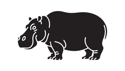 black color hippopotamus of silhouette vector illustration, solid white background