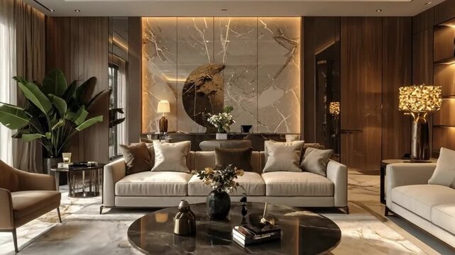 Luxurious Living Room Interior Design with Modern Furniture and Decor.