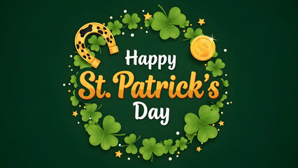 Happy st patrick's day wishes with shamrocks and gold coins