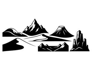 Collection of Diverse Mountain and Desert Landscape Silhouettes