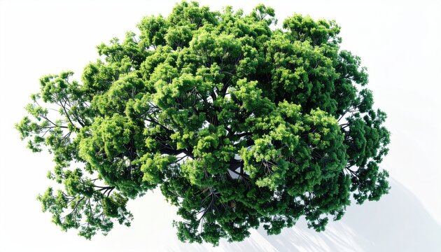 Lush green tree viewed from above on a white ground