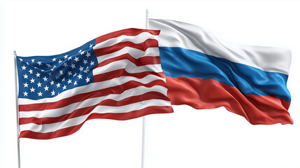 Obraz premium Flag display of united states and russia political event diplomatic relations outdoor setting side view national identity