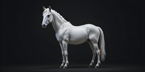 Fototapeta premium Majestic white horse standing alone in dark space
