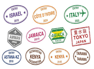 Obraz premium Passport stamp icons for global travel