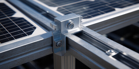 Solar panel installation action renewable energy site technical assembly outdoor environment close-up view sustainable concept