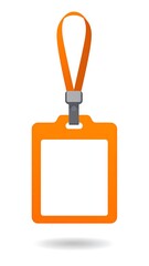 Obraz premium A flat, orange vertical rectangle badge, hanging by a matching strap, with a clear central window