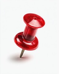 Red, clear pushpin with silver point, isolated against a white background