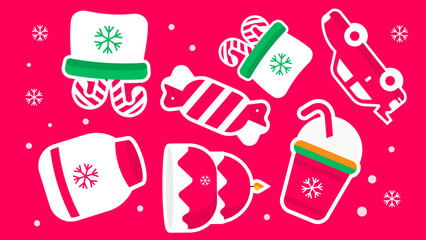 Pink christmas background with festive element and snowflakes