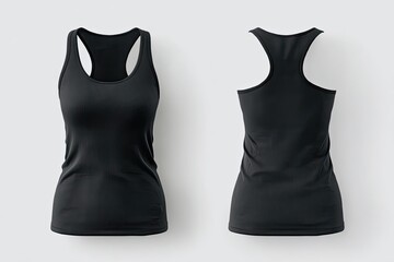 Two black tank tops on white, front & back