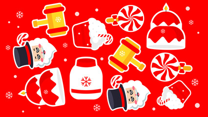 Christmas element themed santa, hammer, cake, candy canes