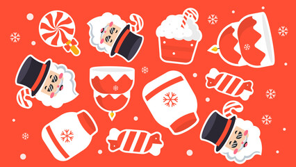 Christmas themed candy, santa faces, and snowflake shapes