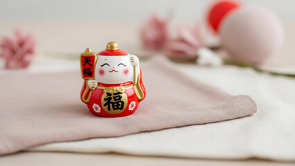 A small figurine of a smiling man in traditional Japanese clothing