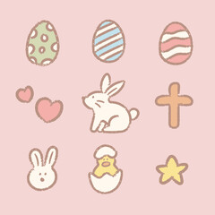 Easter bunny and colorful eggs soft pencil style illustration